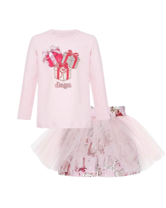 Daga Girls Pink Presents T-shirt And Pink Tulle Covered Shorts WS25