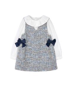 Mayoral Girls Navy Tweed Dress With Velvet Bows WS25
