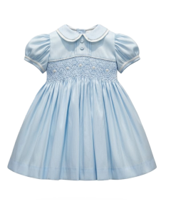 Pretty Originals Pale Blue & Ivory Smocked Luxe Dress WS25