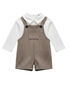 Rapife Boys Ivory Bodysuit And Brown Short Dungarees WS25