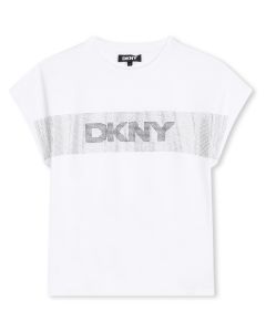 DKNY Girls White Diamante Short-Sleeved T-Shirt WS24