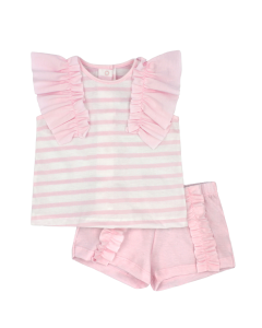 Rapife Girls Pink and White Frilled Striped Short Set 2025