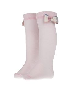 Daga Pink Checked Bow Long Socks WS25