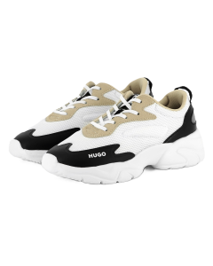 Hugo Boys White & Black Mesh Lace-Up Trainers SS25