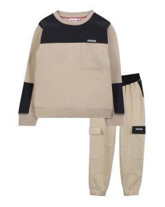 Hugo Boys Beige and Black Jersey Tracksuit WS25
