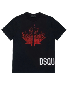 DSQUARED2 Black T-shirt With Caviar Leaf Print WS24