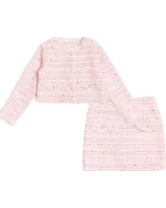 BCBGMAXAZRIA Girls Pink Tweed Jacket And Skirt WS25