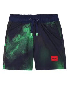 HUGO Boys Navy And Green Cotton Shorts SS25