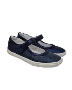 Gbb Girls Navy Glitter "Placida" Velcro Dolly Shoes
