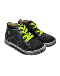 Gbb Boys "Raymond" Navy Ankle Boots With Neon Green Laces And Zips