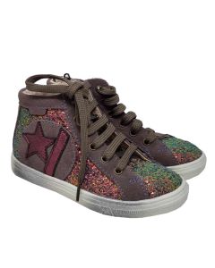 Gbb Girls Plum High Top Trainer With Glitter Panels