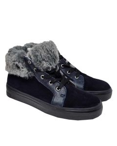 Catimini Girls Navy "Roussette" High Top Trainers With Furr Cuff