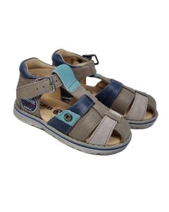 Gbb Boys "Sloan" Blue And Grey Buckle Up Sandals