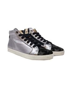 Beberlis Silver & Black Star High-Top Leather Trainers