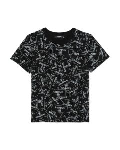 Balmain Kids Black Logo Print T-Shirt WS25