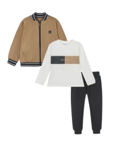 Mayoral Boys Beige & Grey Cotton 3 Piece Tracksuit