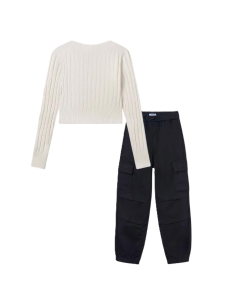 Mayoral Older Girls Cream Knit Jumper And Black Parachute Trousers WS25