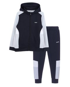 BOSS Boys Navy &Pale Colourblock Cotton Jersey Tracksuit