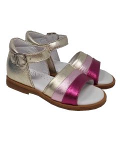 Beberlis Girls Gold Sandal With Pink Front Straps
