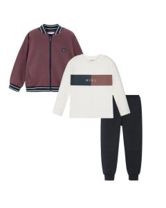 Mayoral Boys Burgundy & Navy Cotton 3 Piece Tracksuit
