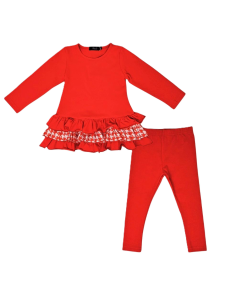 Harris Kids Fran Girls Frilly Dogtooth Print Tracksuit Set Red WS25