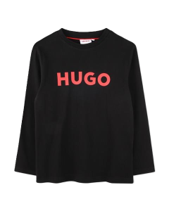 Hugo Boys Black Long Sleeve Logo Top AW 24