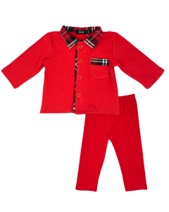 Harris Kids Boys Christmas Pyjamas Plain Red Tartan WS24