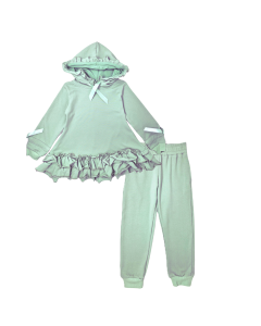 Harris Kids Tia Girls Frilly Ribbon Tracksuit Green WS255