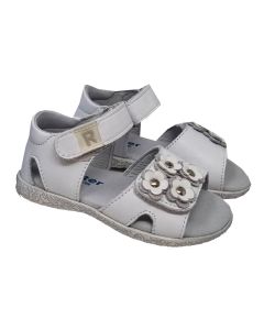 Richter Girls White Open Toe Sandals With Leather Flower Detail