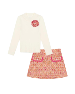 Patachou Girls Ivory Jumper & Multicoloured Tweed Skirt Set WS25