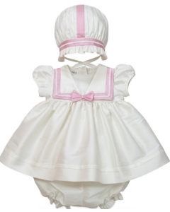 Pretty Originals Baby Girls Ivory & Pink Bow Dress Set WS25