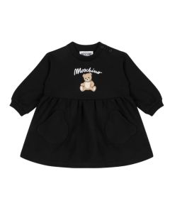 Moschino Girls Black Cotton Teddy Bear Pocket Dress WS25