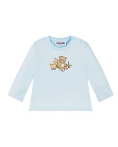 Moschino Sky Blue Cotton Deer &amp;Teddy Bear Long sleeved Top WS25
