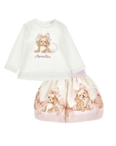 Monnalisa Baby Girls Puppy Dog T-Shirt and Skirt Set
