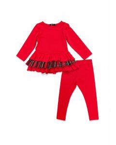 Darcy Girls Frilly Tartan Bow Tracksuit Set Red WS25