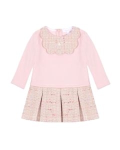 Patachou Girls Pink Cotton Jersey & Tweed Pleated Dress WS25