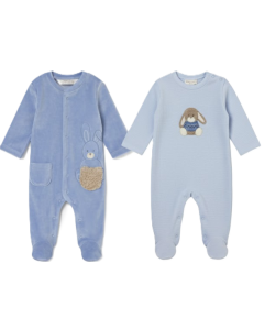 Mayoral Blue Newborn Set Of 2 Rompers With Feet WS25