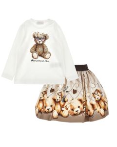 Monnalisa Girls Diamanté Teddy BearT-Shirt and Skirt Set WS25