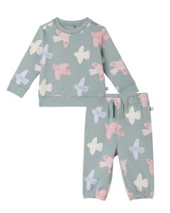 Stella McCartney Kids Baby Girls Green Cotton Jersey Tracksuit with Bird Print