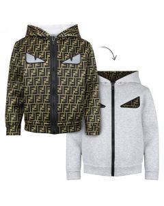 Fendi Reversible Grey FF Logo Sweatshirt Jacket