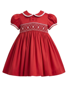 Pretty Originals Red & Ivory Smocked Luxe Dress WS25