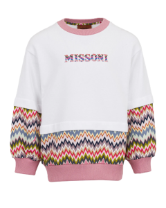 Missoni Girls White & Pink Cotton Zigzag Sweatshirt WS25