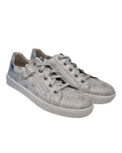 Richter Girls White Flat Lace Up Pumps With Shimmer Flower Pattern And Zip