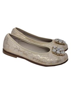 I Pinco Pallino Girls Gold And Cream Ballet Pumps With Sparkly Gem Front