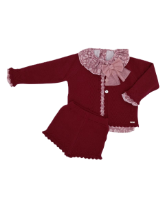 Rahigo Girls Burgundy Flowered Three Piece Short Set WS25