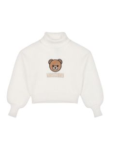 Moschino Girls Ivory Ribbed Knit Teddy Bear Rollneck Sweater