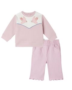 Stella McCartney Kids Baby Girls Pink Cotton Bird Appliqué Sweatshirt & Jean Set