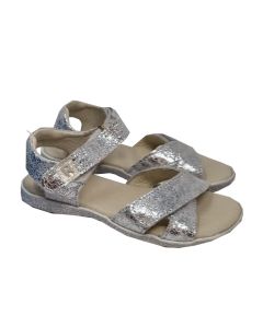 Richter Girls Silver Sandals With Distressed Effect And Crossed Front Strap