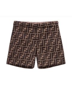 Fendi Girls Brown FF Print Logo Shorts