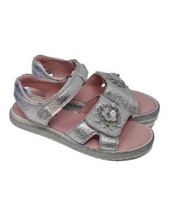 Richter Girls Silver Salndals With Glitter Trim And Sparkling Flower Detail